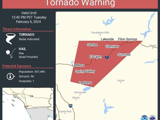 Not cias Rare Tornado Warning Issued for East and South San